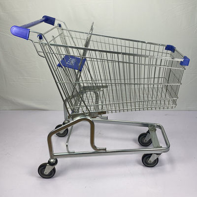 خرید خواربارفروشی با ظرفیت بزرگ 150 لیتری سبک آلمانی چرخ PU چرخ دستی استیل سوپرمارکت با قطعات پلاستیکی آبی online manufacture